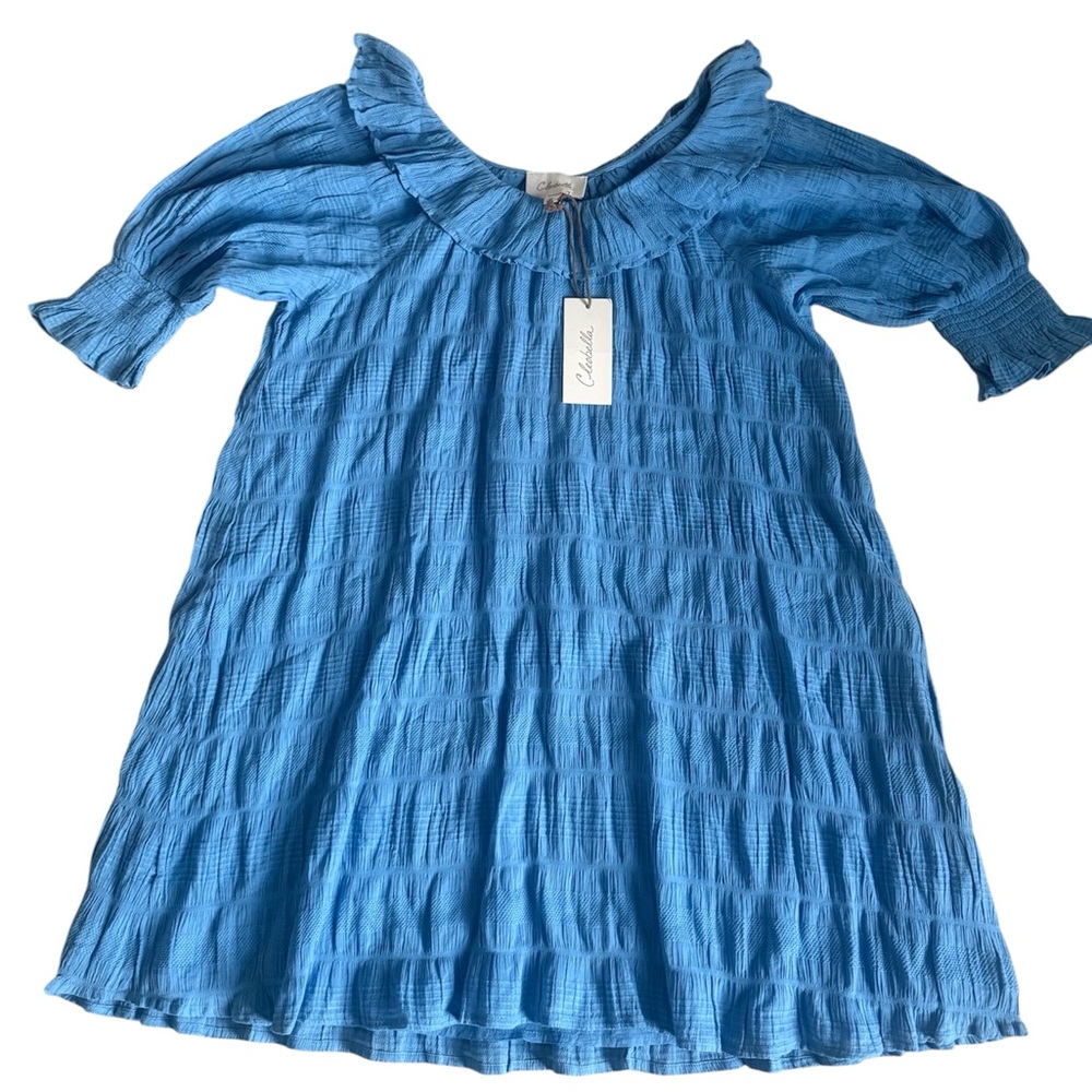 Cleobella Women’s Sky Blue Ruffle Neck Mini Dress | Size M | NWT